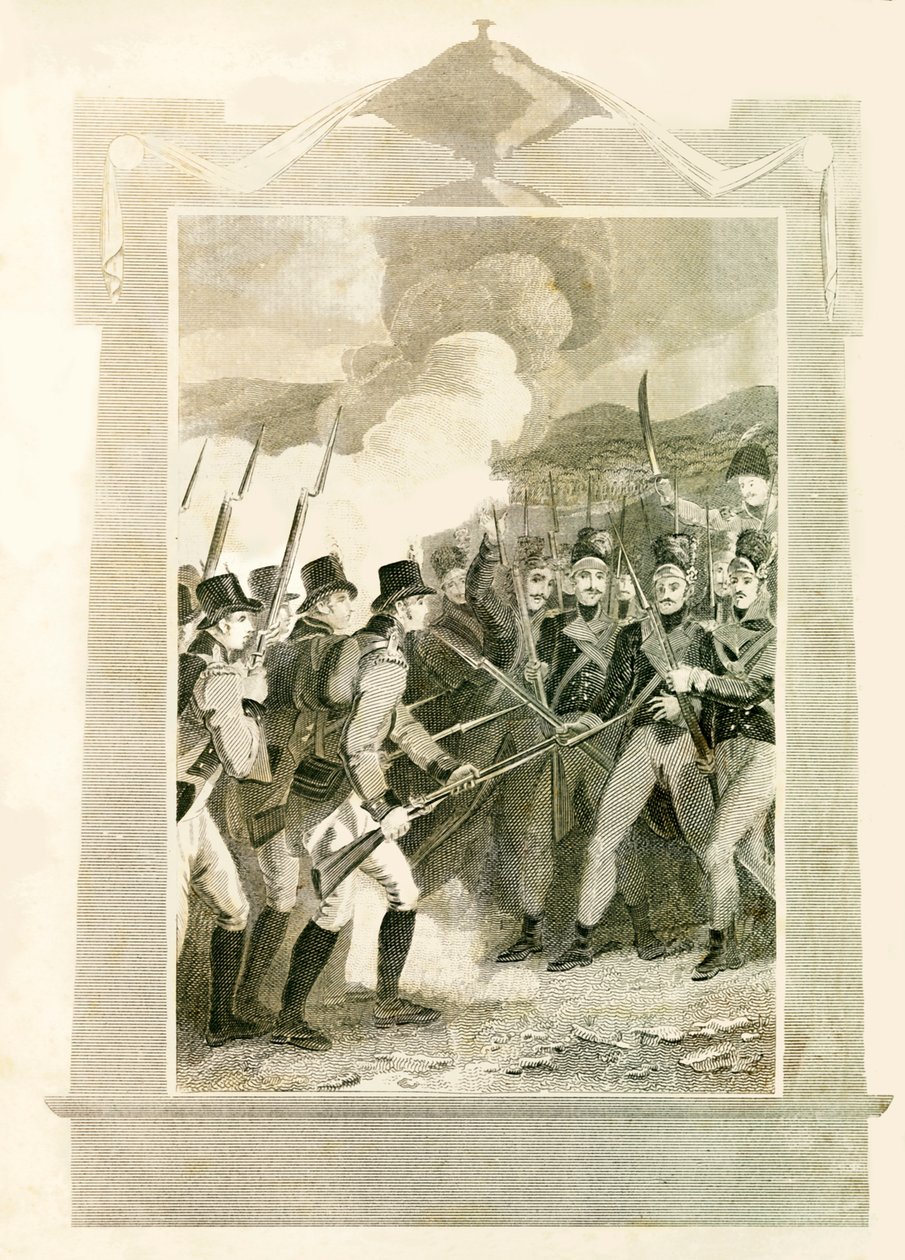 Britene angriper franske linjer med bajonetter i slaget ved Maida, 1806, 1816. av Unbekannt