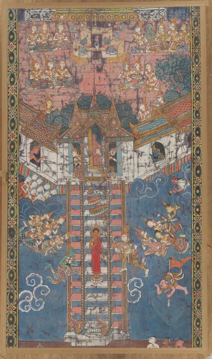 Buddhaen stiger ned fra Trayastrimsa-himmelen ved Sankissa, 1800-tallet. av Unbekannt