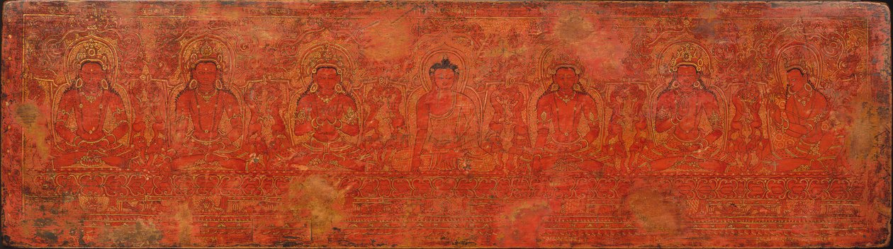 Buddha Shakyamuni, Five Past Buddhas og Maitreya, ca. 1400-tallet. av Unbekannt