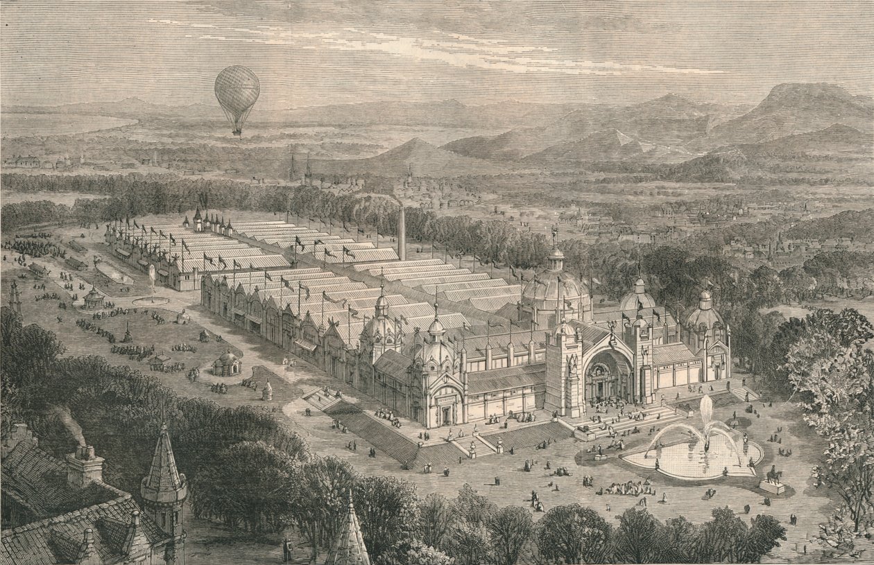 Bygningen for den internasjonale industriutstillingen i Edinburgh, 1886. av Unbekannt