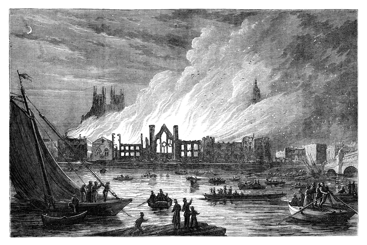 The Burning of the Houses of Parliament, London, 1834 c1895 av Unbekannt