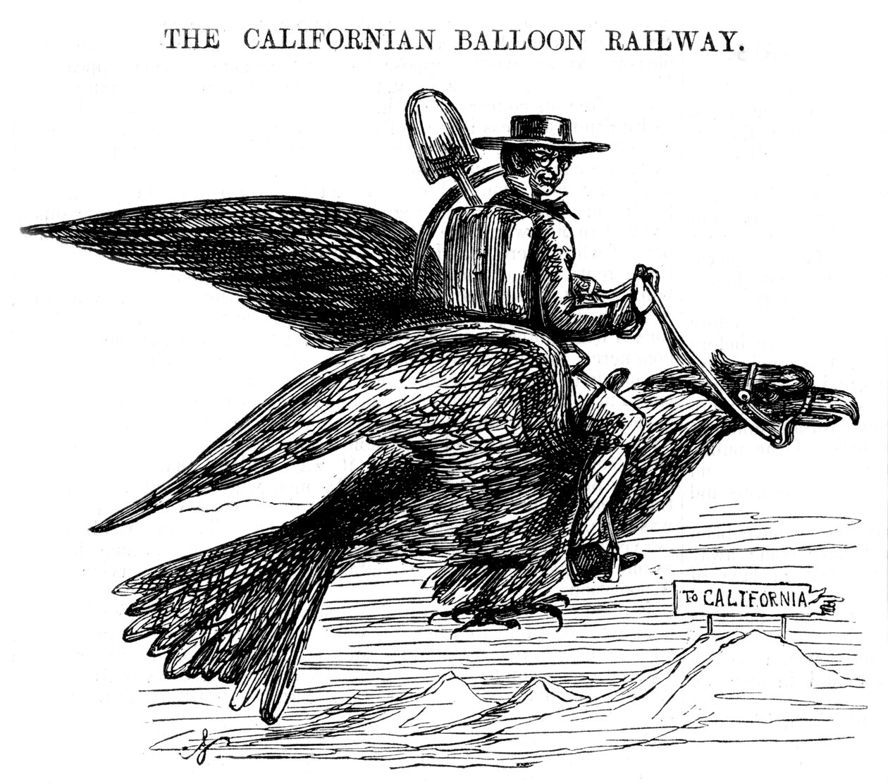 The Californian Balloon Railway, en ny måte å reise til California Gold Rush, 1849 av Unbekannt