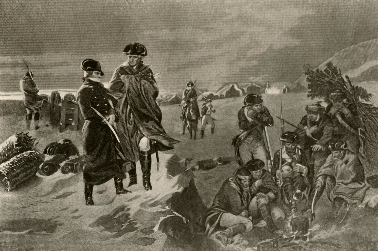 Leiren ved Valley Forge. Offisererkapper og nederlandske tepper for soldater, c1777, 1937. av Unbekannt