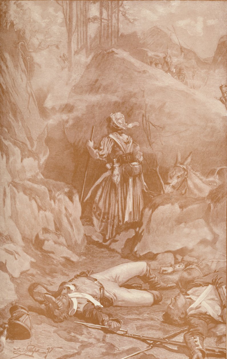 Cantinière fra det 26. regiment som klatrer på klippene ved Busaco, 1810, 1896. av Unbekannt