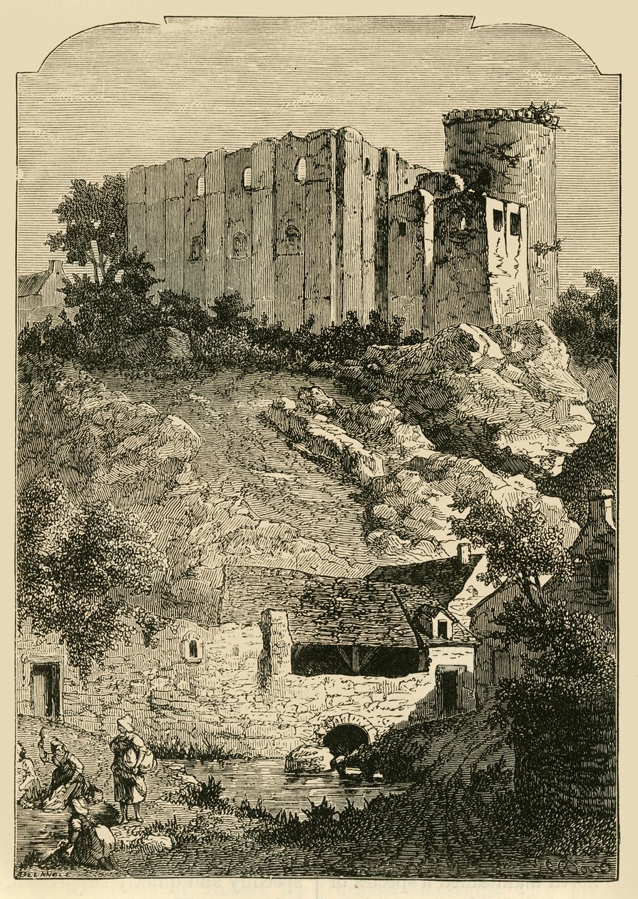 Falaise-slottet og Arlette-fontenen, 1890. av Unbekannt