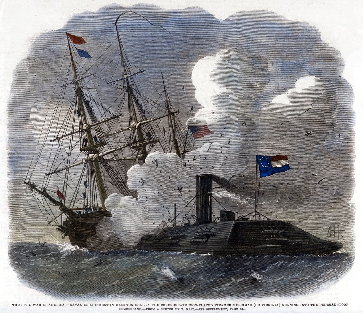 The Civil War in America - Naval Engagement in Hampton Roads..., 1862 av Unbekannt