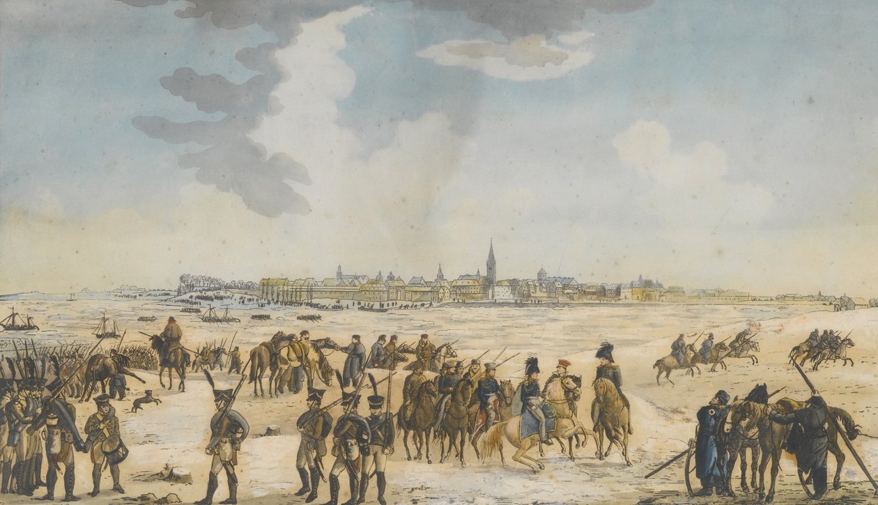 Krysset av Rhinen nær Düsseldorf av den russiske hæren, 13. januar 1814, 1814 av Unbekannt