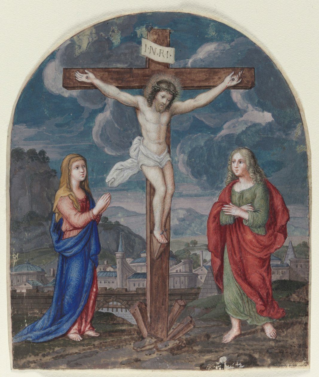 The Crucifixion: Miniatyr utskåret fra en bønnebok, ca. 1540-1550. av Unbekannt
