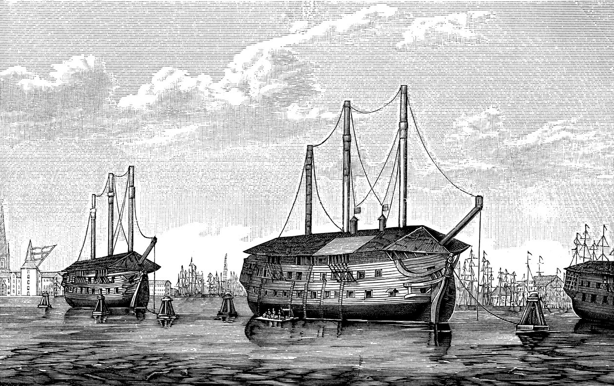 De danske fengselsskipene Dronning Maria og Waldemar i København, 1848-1849 av Unbekannt