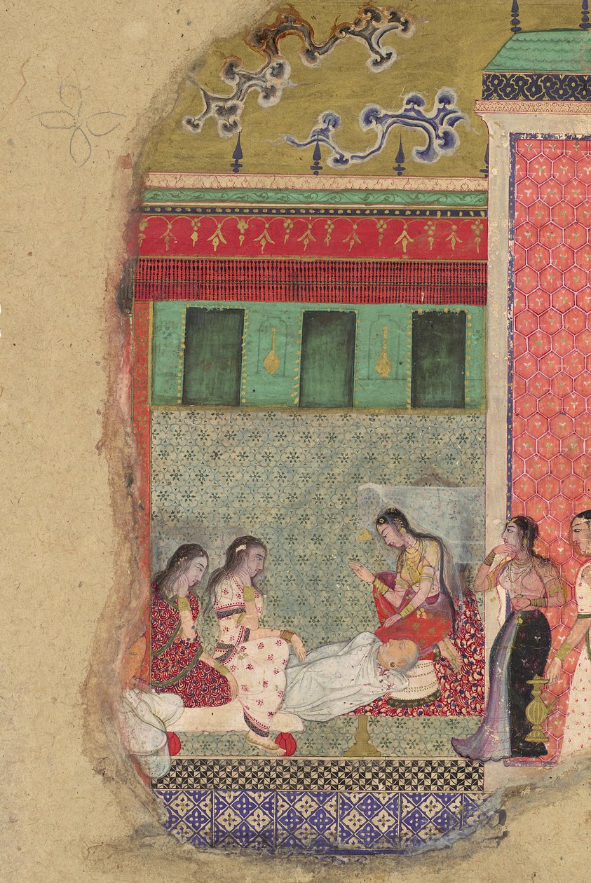 Døden til kong Dasharatha, faren til Rama, Folio fra en Ramayana, ca. 1605. av Unbekannt