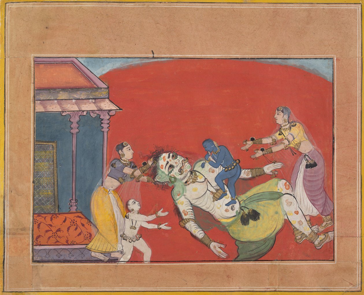 Demonessens Putanas død: Folio fra en Bhagavata Purana-serie, ca. 1610. av Unbekannt