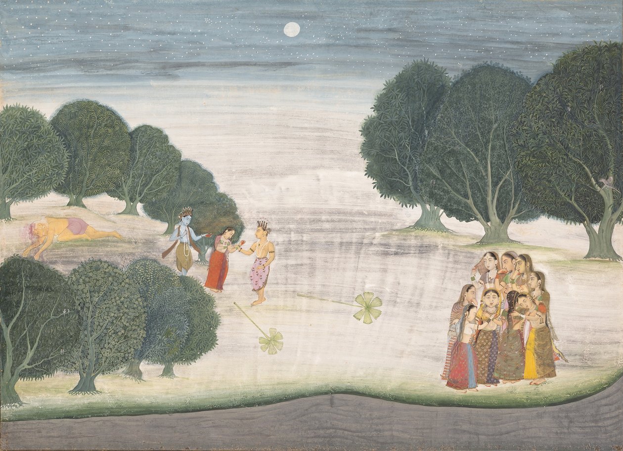 The Death of the Giant Shankachura: Side fra en spredt Bhagavata Purana...1680-90. av Unbekannt