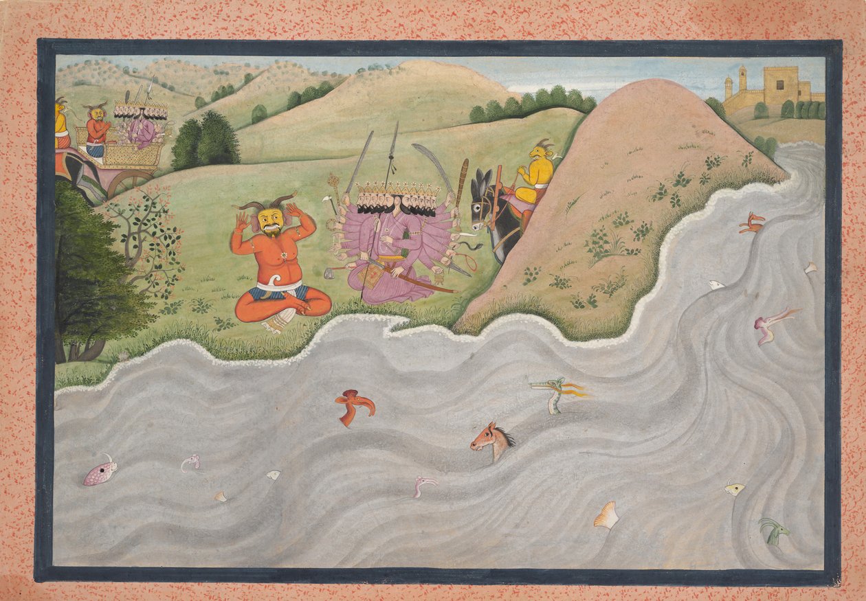 Demonen Marichi prøver å fraråde Ravana... fra en spredt Ramayana-serie, ca. 1780. av Unbekannt