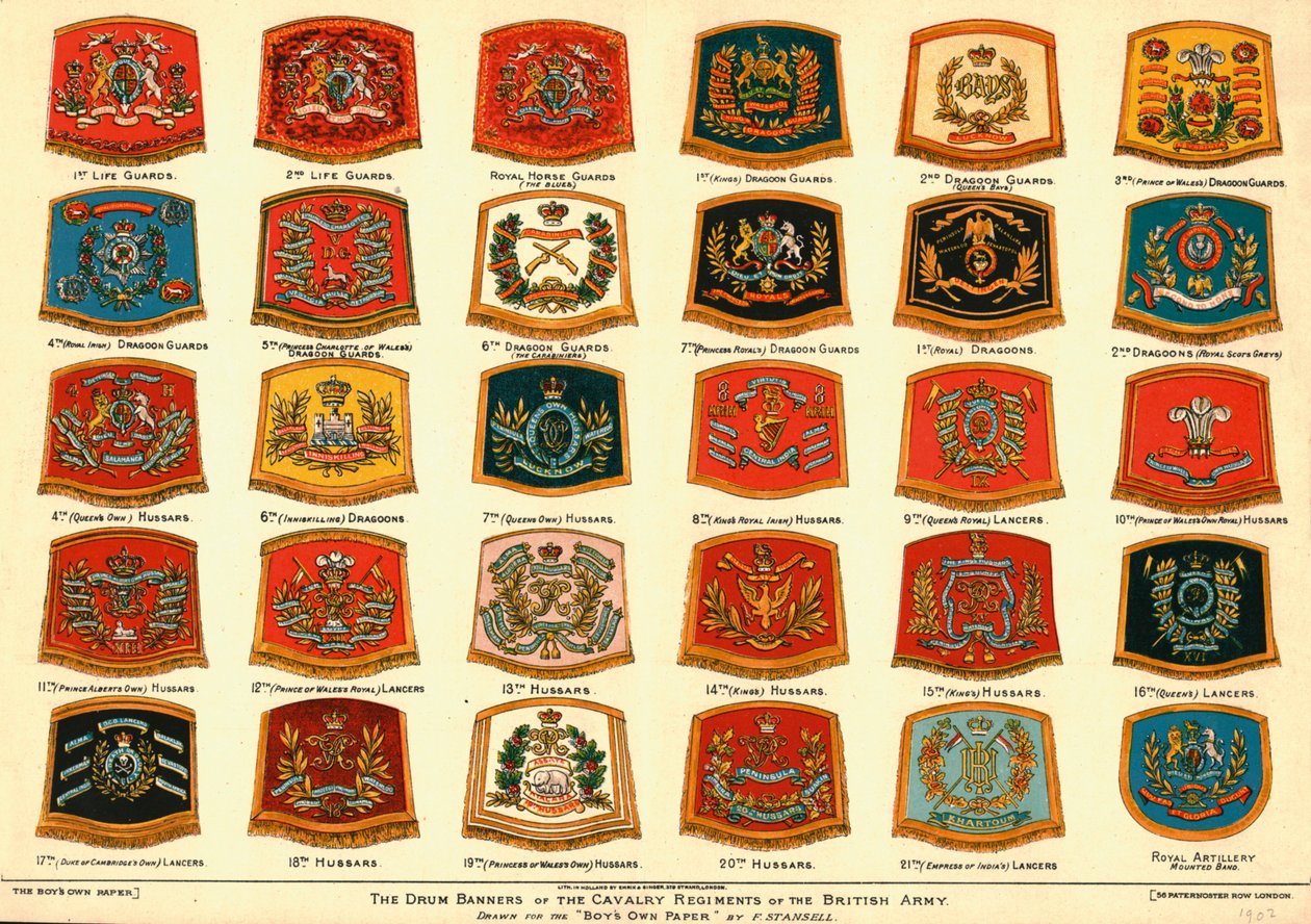 Trommebannerne til kavaleriregimentene til den britiske hæren, 1902 av Unbekannt