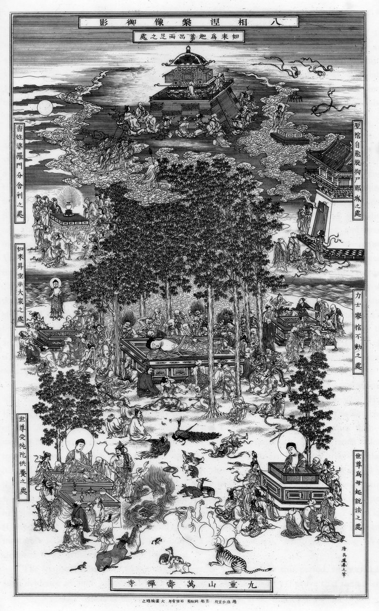 De åtte hendelsene i Nirvana of Sakyamuni, 1700-tallet, 1886 av Unbekannt