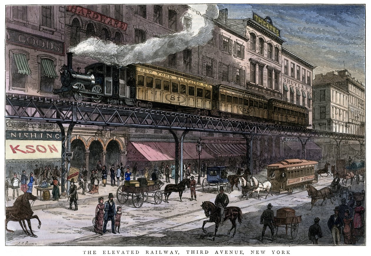 The Elevated Railway, Third Avenue, New York, 1879 av Unbekannt