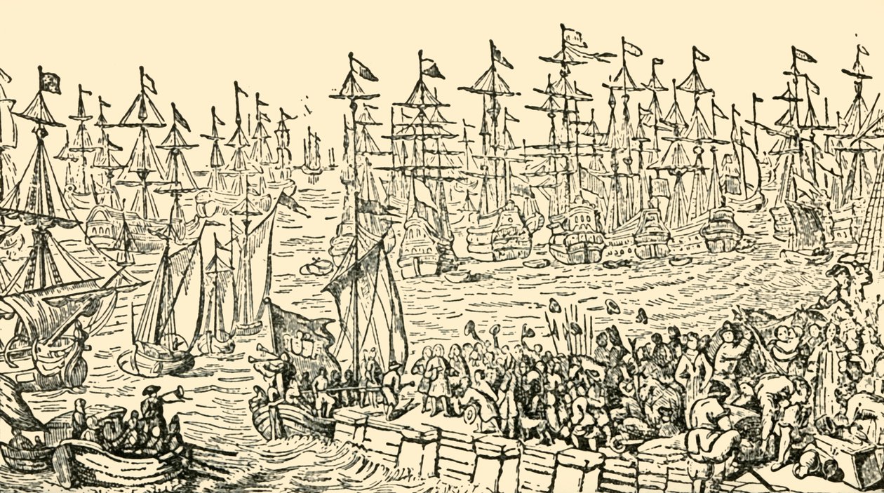 Ombordstigningen til William av Orange fra Holland for England, 1688, c1930. av Unbekannt