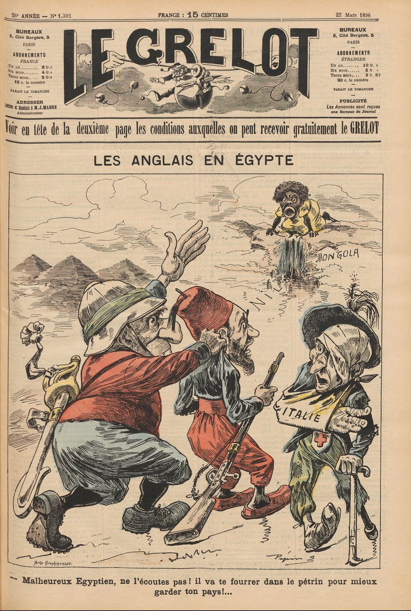 Engelskmennene i Egypt. Karikatur fra Le Grelot, 22. mars 1896, 1896. av Unbekannt