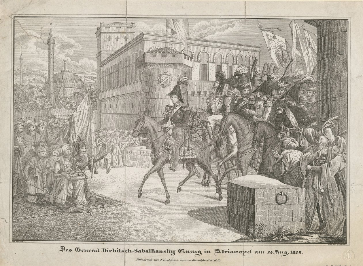 Graf Ivan Ivanovich Diebitsch-Zabalkanskys inntreden i Adrianopel, 1829 av Unbekannt
