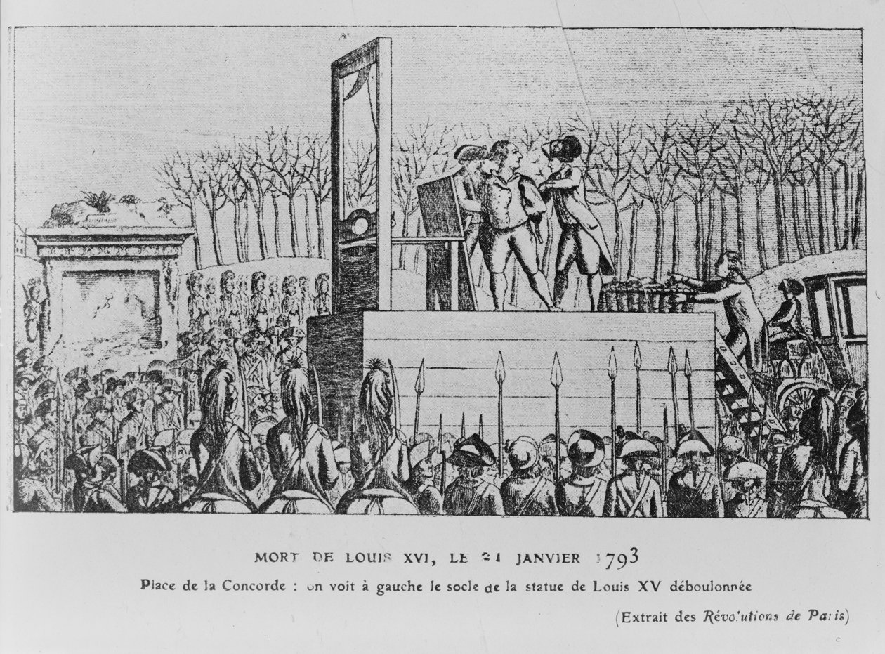 Henrettelsen av Louis XVI på Place de la Revolution 21. januar 1793, ca. 1793 av Unbekannt