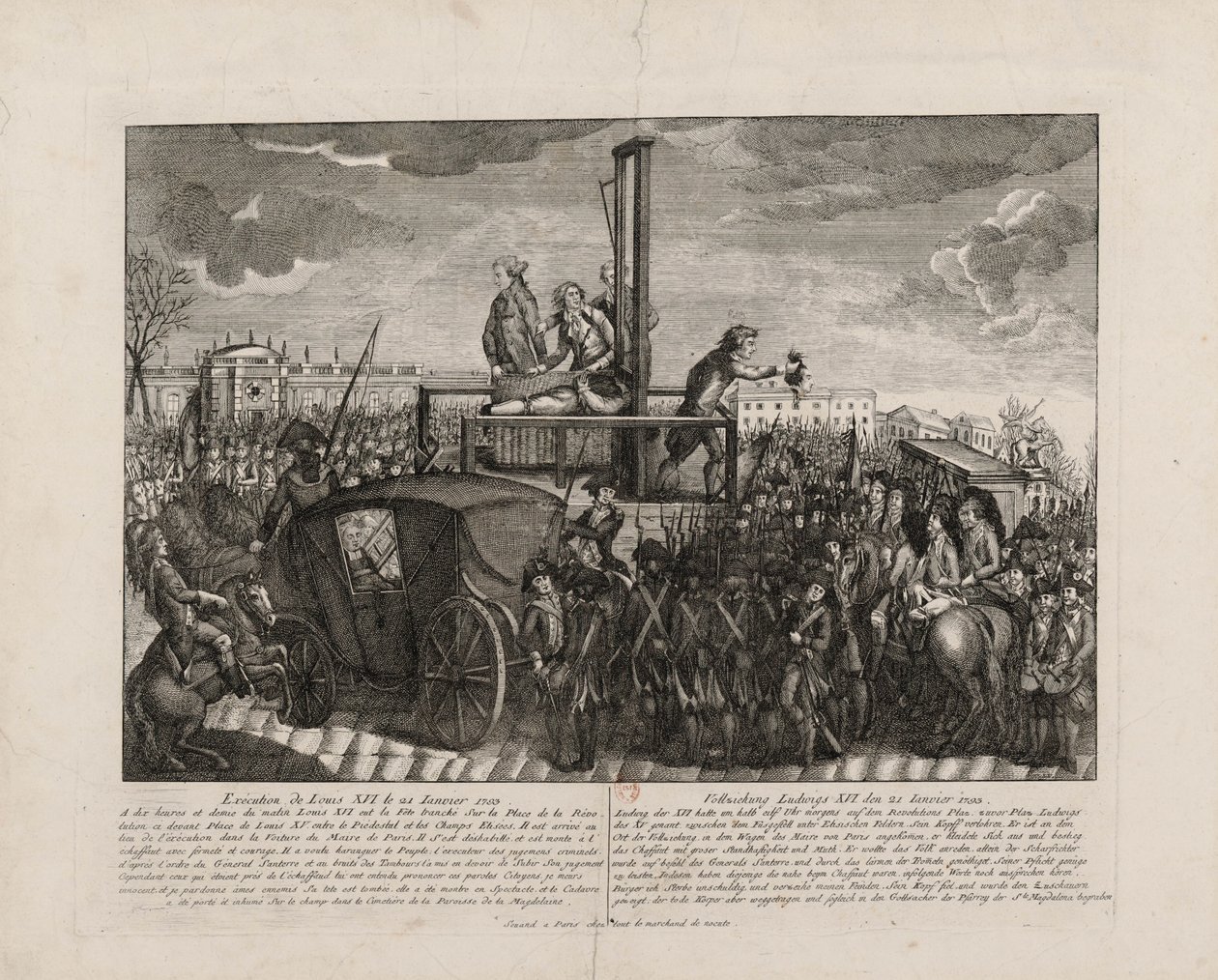 Henrettelsen av Louis XVI på Place de la Revolution 21. januar 1793, ca. 1793. av Unbekannt