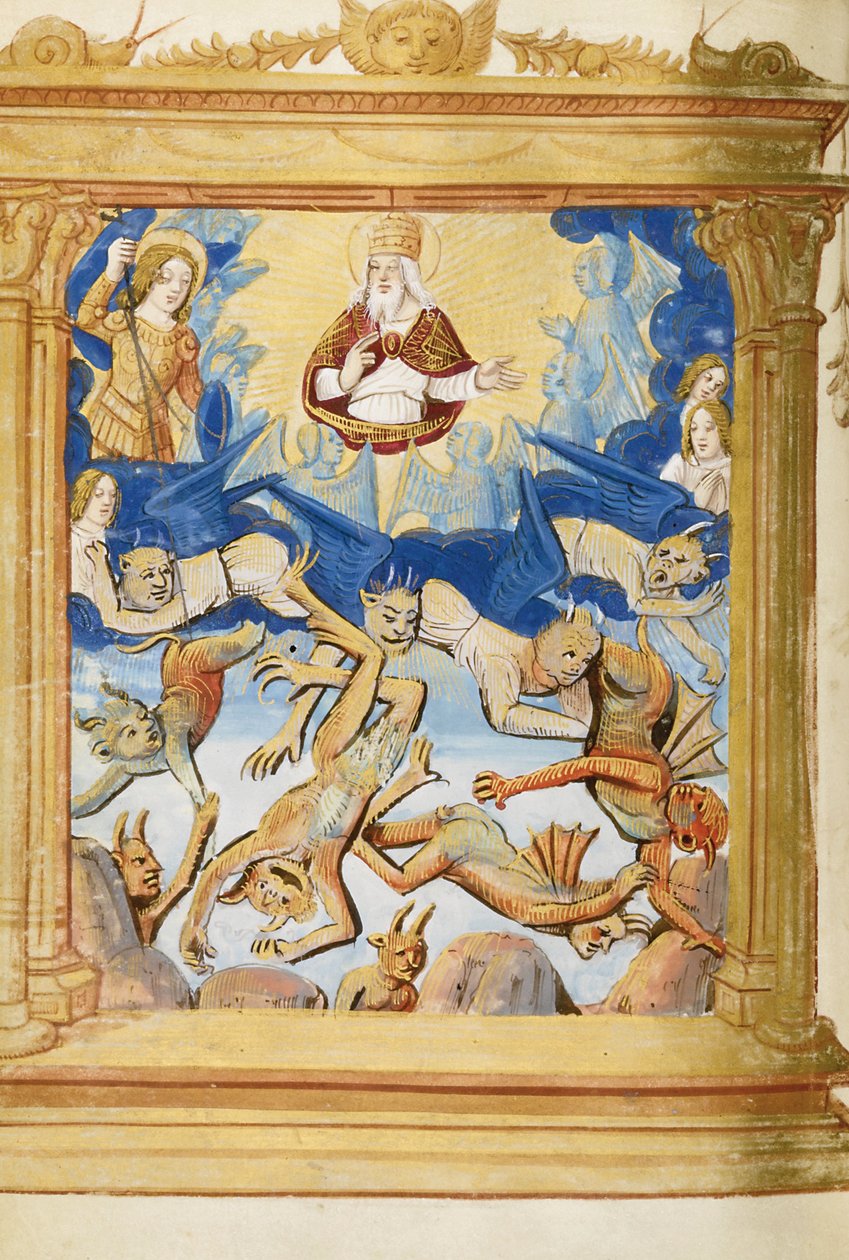 Lucifers fall. Fra Timebok, ca. 1500 av Unbekannt