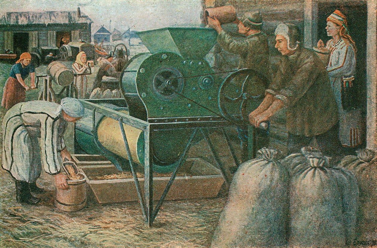 Kampen for høsten: sortering av frø i en Mordva kollektivgård, 1933 av Unbekannt