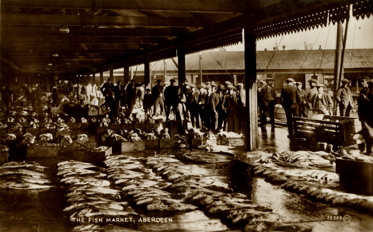 Fiskemarkedet, Aberdeen, sent på 1800- og begynnelsen av 1900-tallet. av Unbekannt