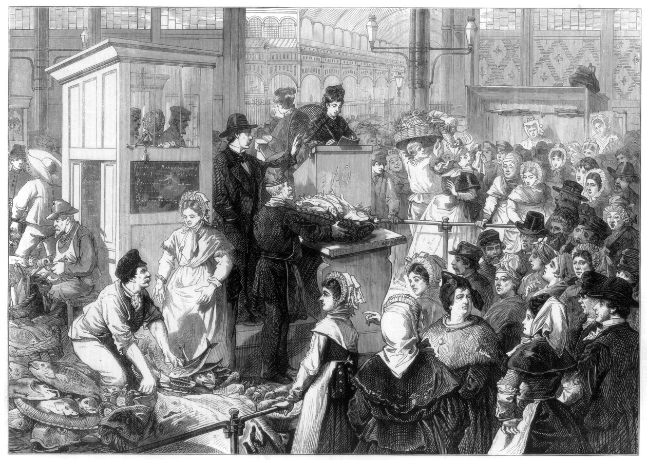 Fiskemarkedet, fastetiden i Paris, 1875 av Unbekannt