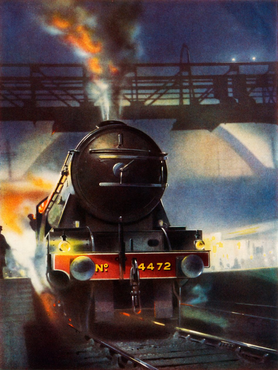 The Flying Scotsman, kjent lokomotiv nr. 4472, forlater Kings Cross, 1935. av Unbekannt