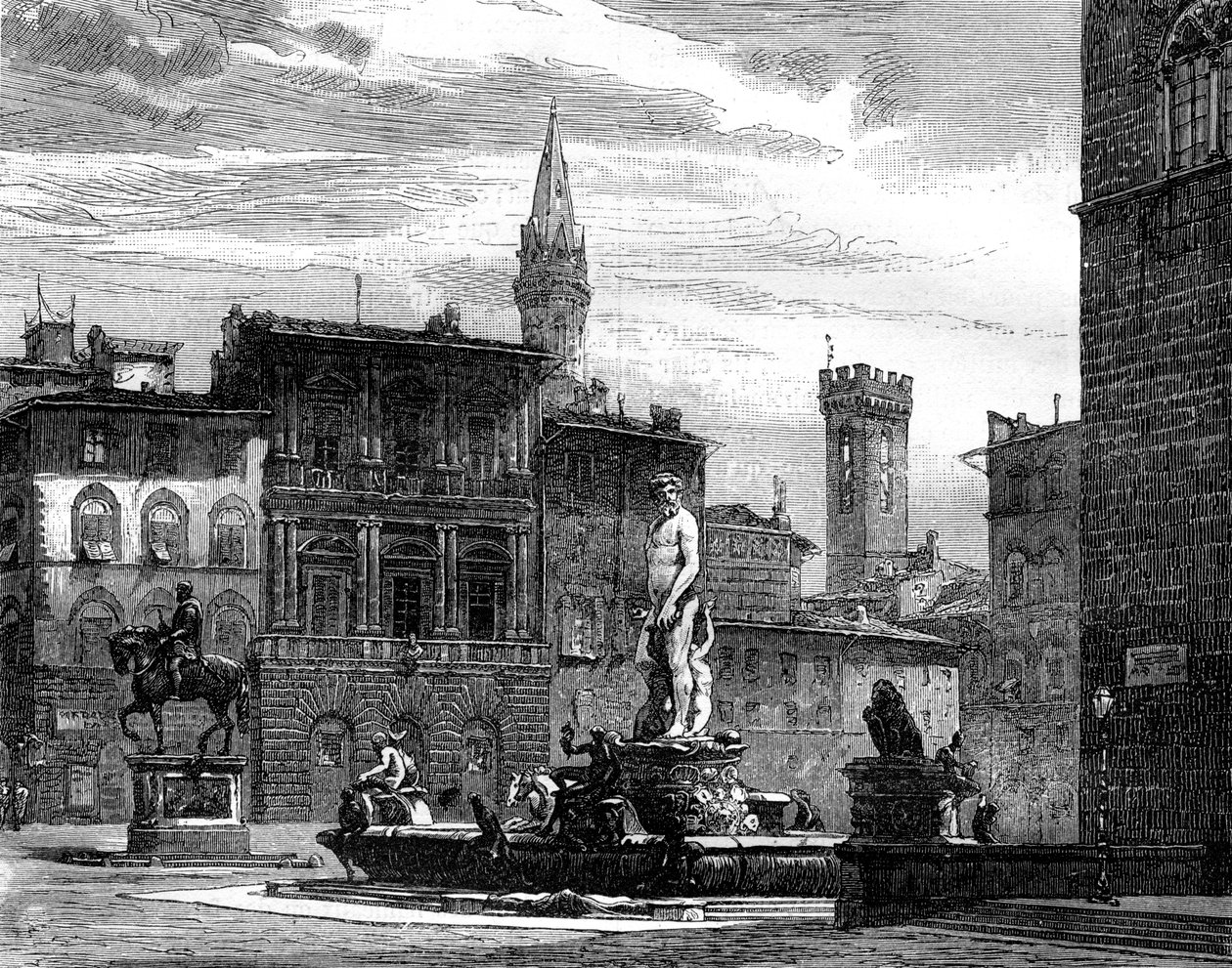 Neptunfontenen, Piazza della Signoria, Firenze, Italia, 1800-tallet av Unbekannt