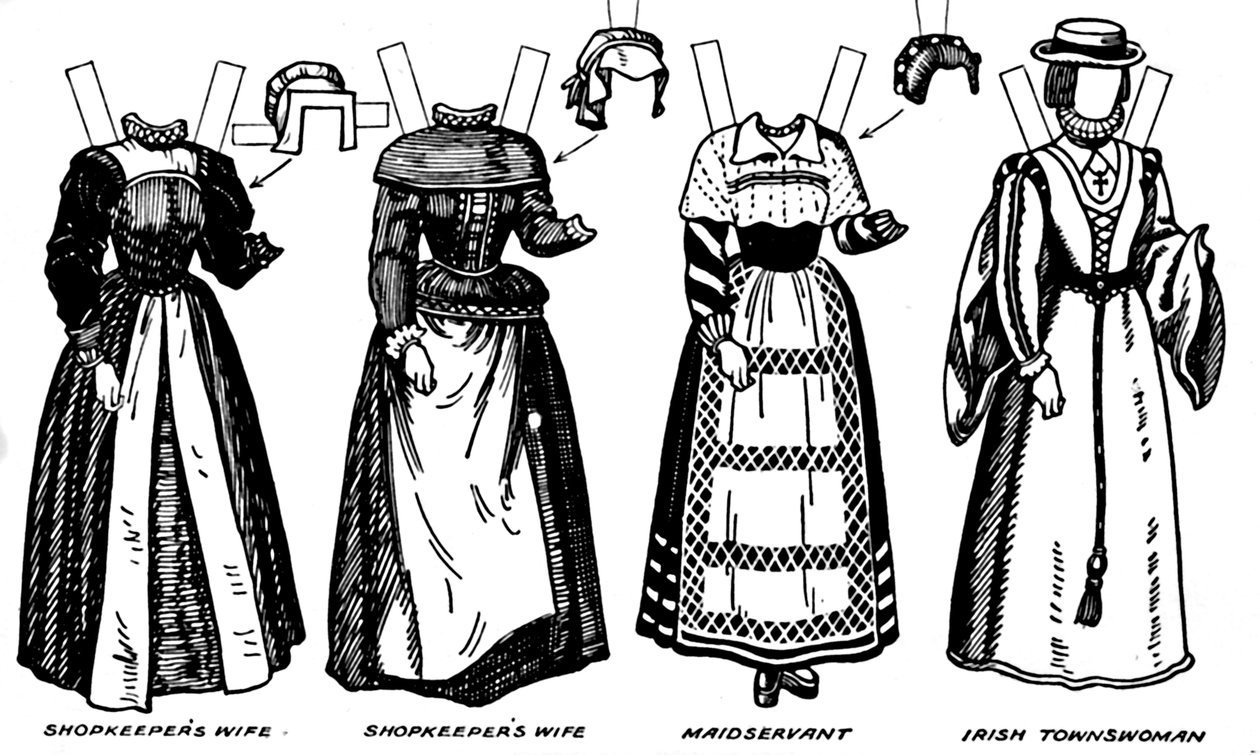 The Gallery of British Costume: Kjole slitt på slutten av det sekstende århundre, c1934 av Unbekannt