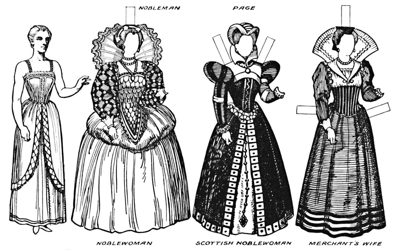 The Gallery of British Costume: Kjole slitt på slutten av det sekstende århundre, c1934 av Unbekannt