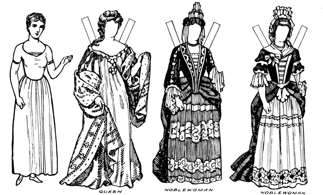 The Gallery of British Costume: Noen av kjolene slitt i Annes Reign, c1934 av Unbekannt