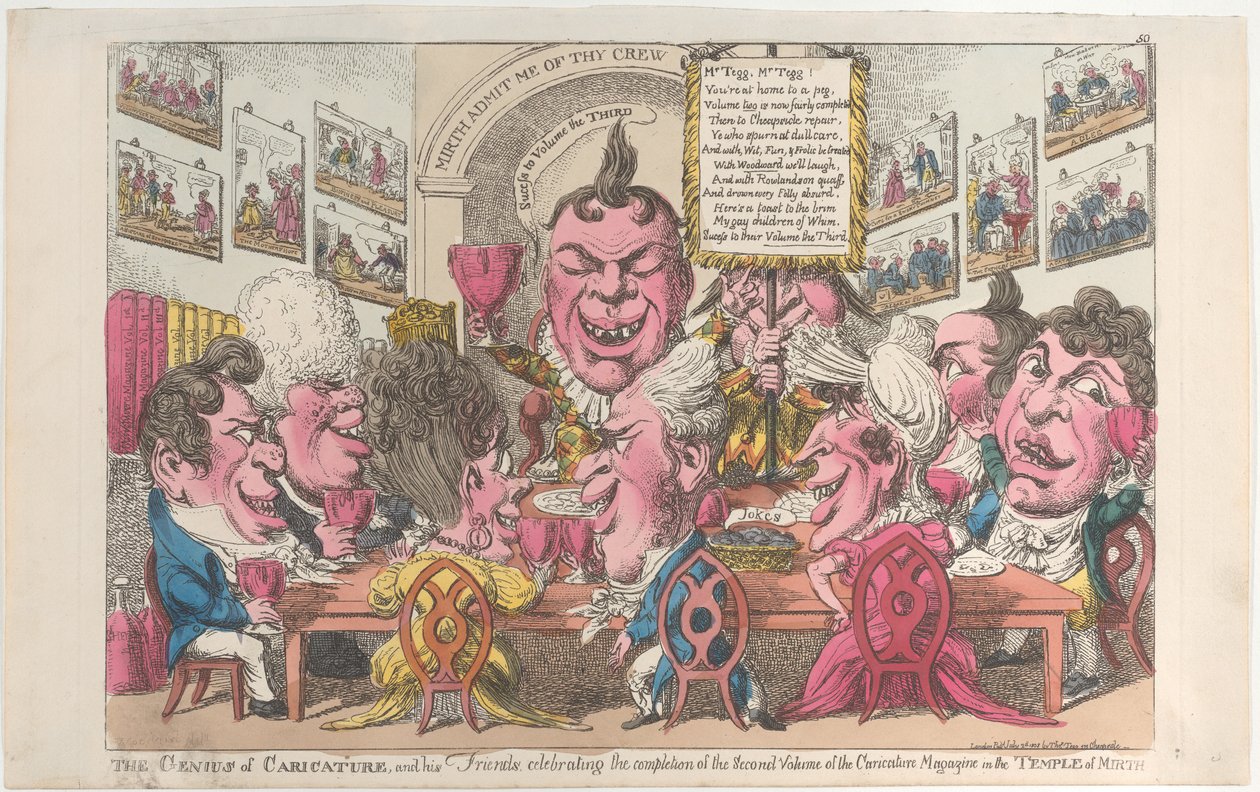 The Genius of Caricature, og hans venner, feirer fullføringen av Secon..., 2. juli 1808. av Unbekannt
