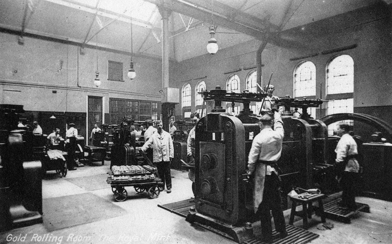 The Gold Rolling Room, Royal Mint, Tower Hill, London, tidlig på 1900-tallet av Unbekannt
