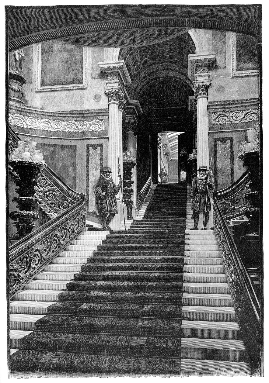 The Grand Staircase, Buckingham Palace, London, 1900 av Unbekannt