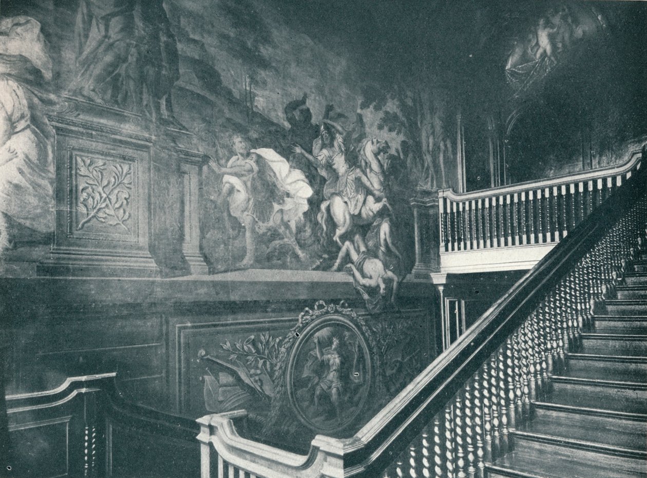 The Grand Staircase, Viser Thornhills veggmalerier, Stoke Edith, c1909 av Unbekannt