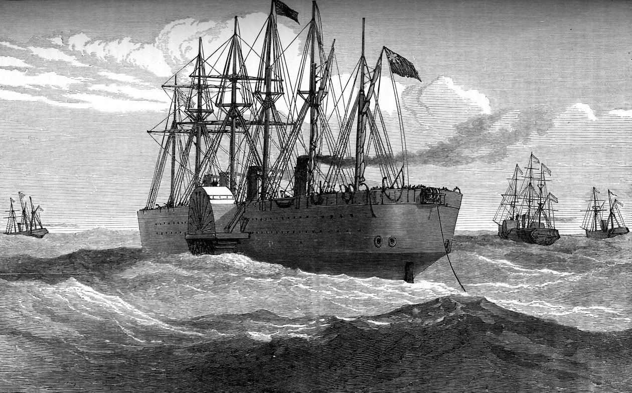 The Great Eastern spiller ut den atlantiske telegrafkabelen, c1865, c1880 av Unbekannt