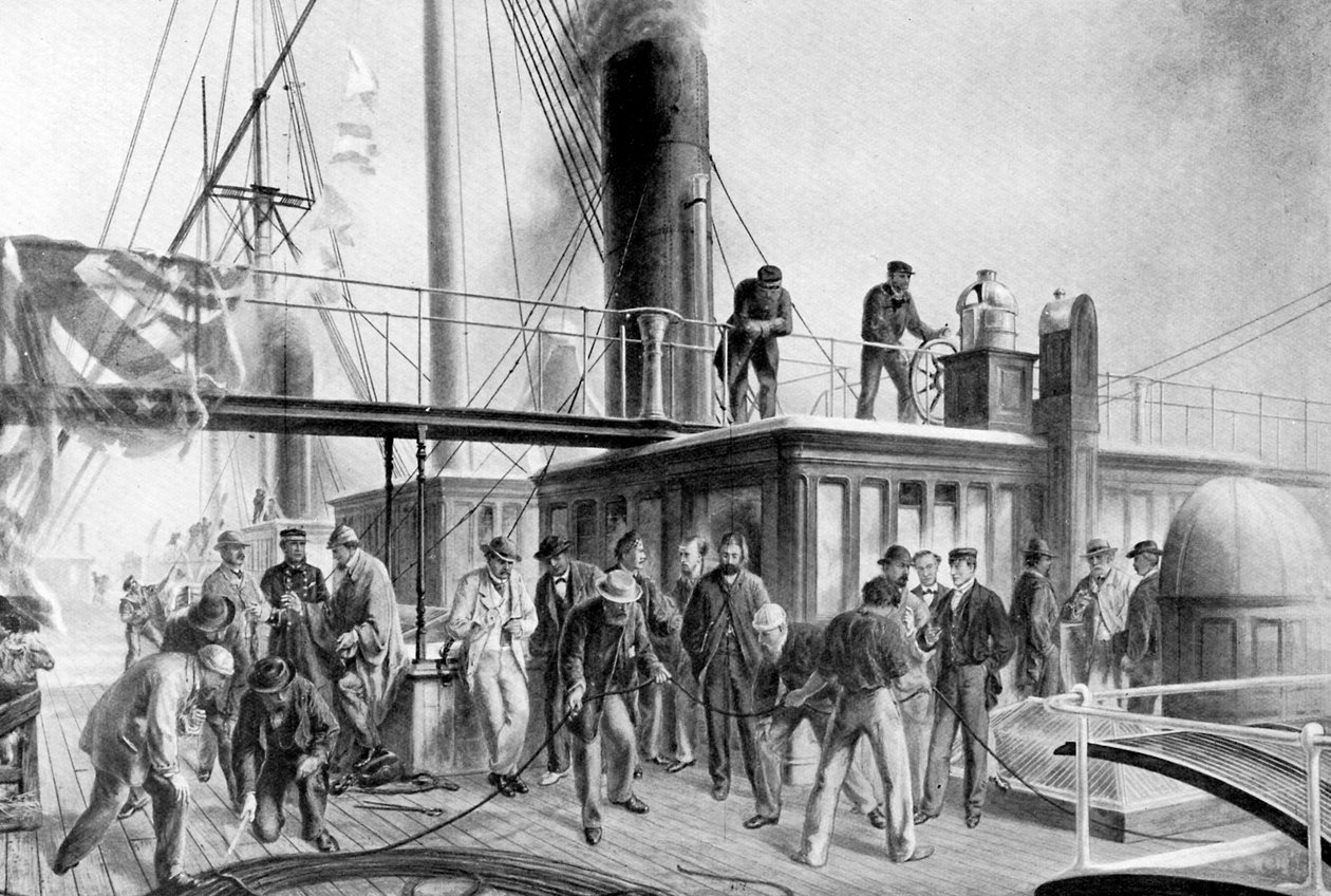 The Great Eastern gjenoppretter den tapte Atlanterhavskabelen, 1866, c1920 av Unbekannt