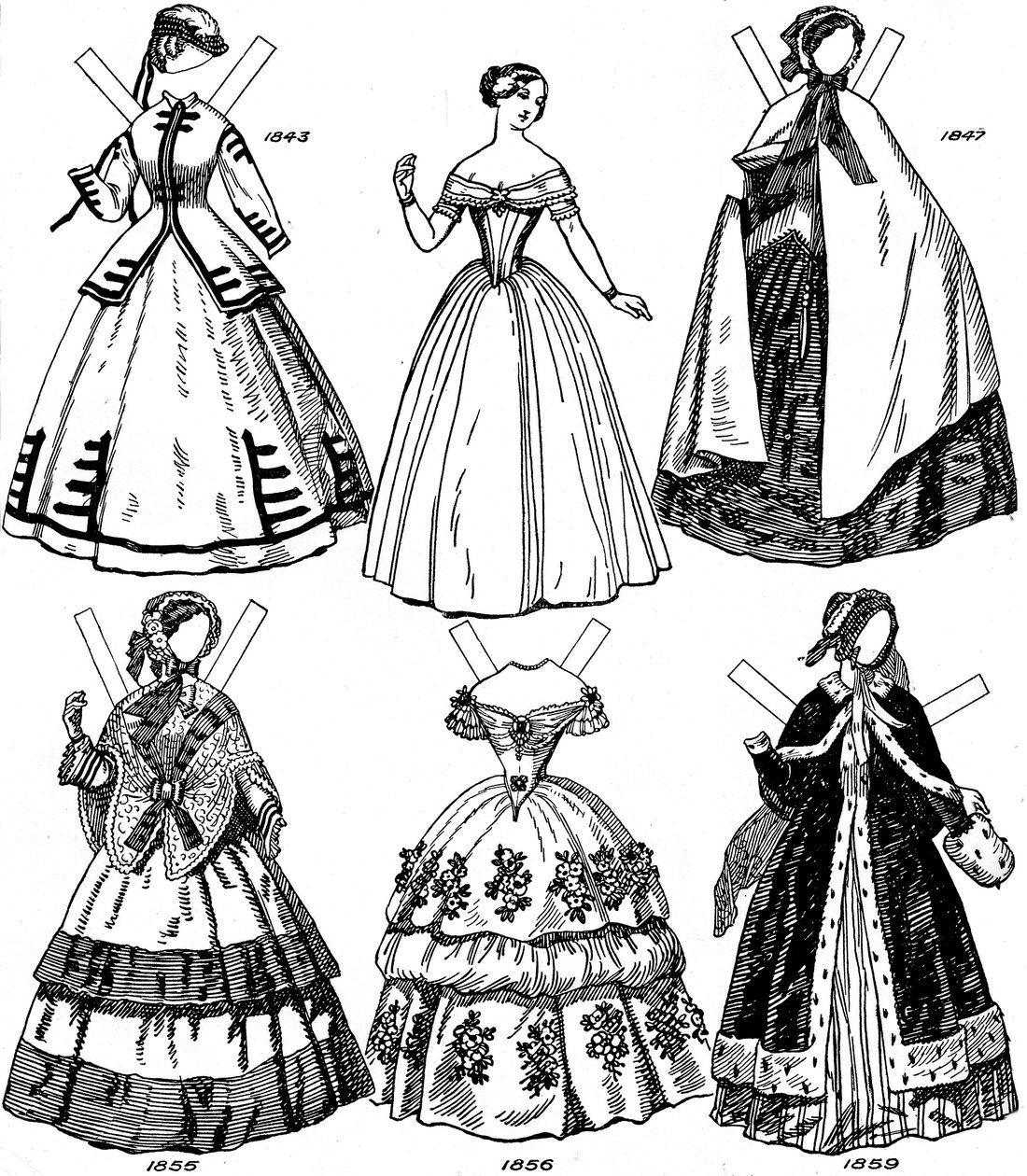 The Great Gallery of British Costume: Noen kvinnemoter fra 1843 til 1893, c1934 av Unbekannt