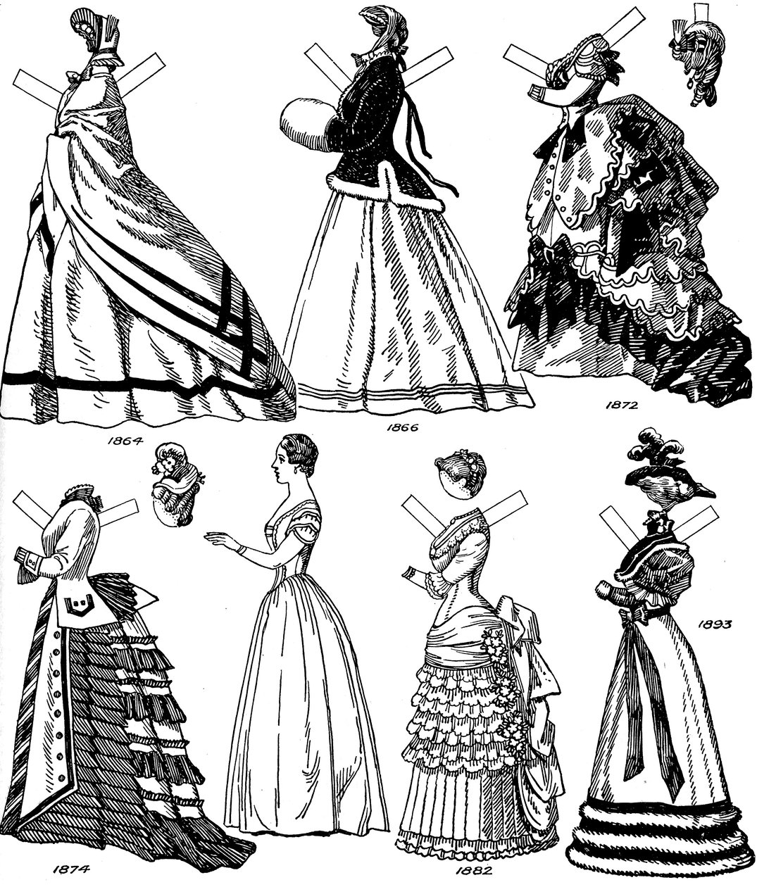 The Great Gallery of British Costume: Noen kvinnemoter fra 1843 til 1893, c1934 av Unbekannt
