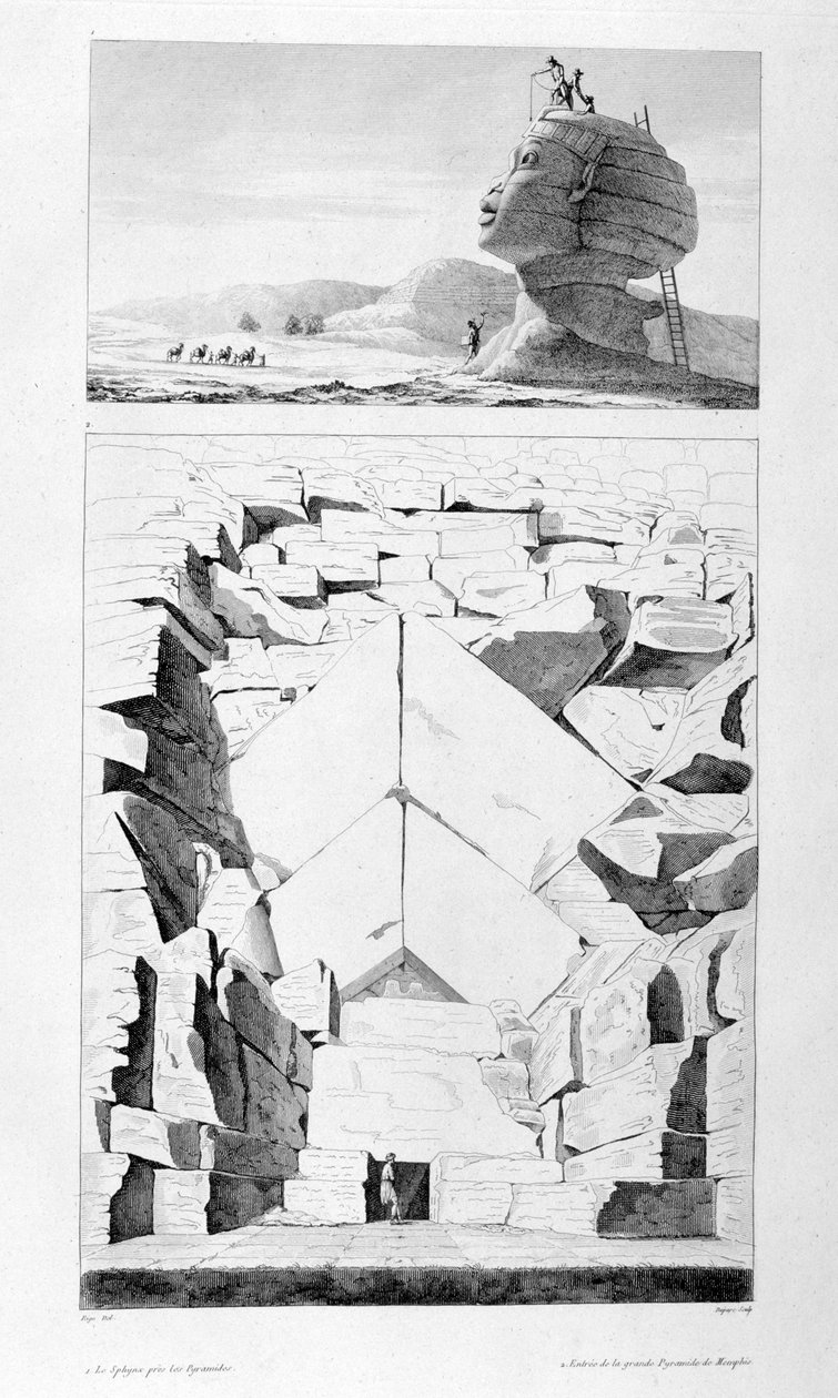 Den store sfinksen i Giza, og inngangen til Memphis-pyramiden, c1808 av Unbekannt