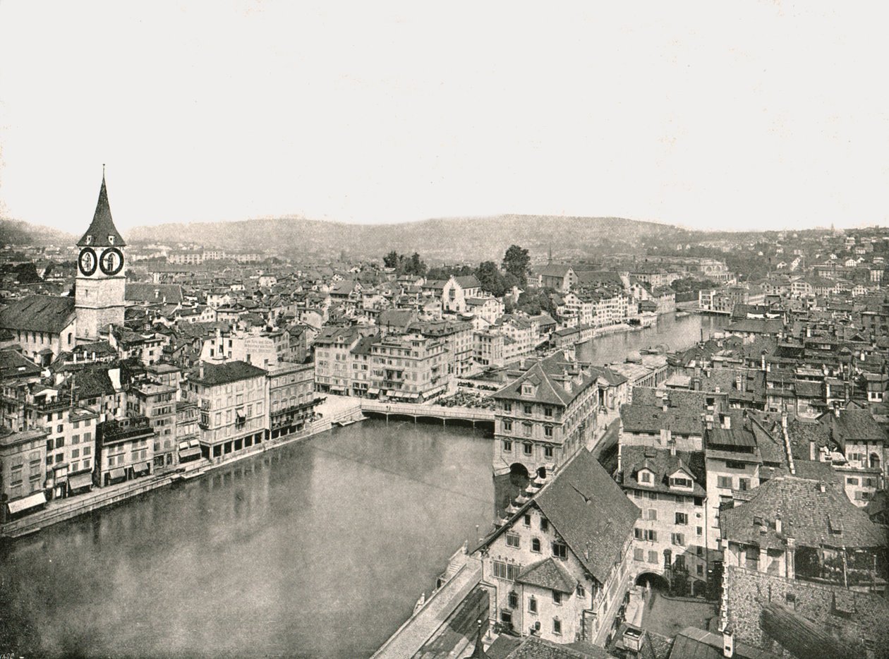 Grosse Stadt og Kleine Stadt delt av elven Limmat, Zürich, Sveits, 1895. av Unbekannt