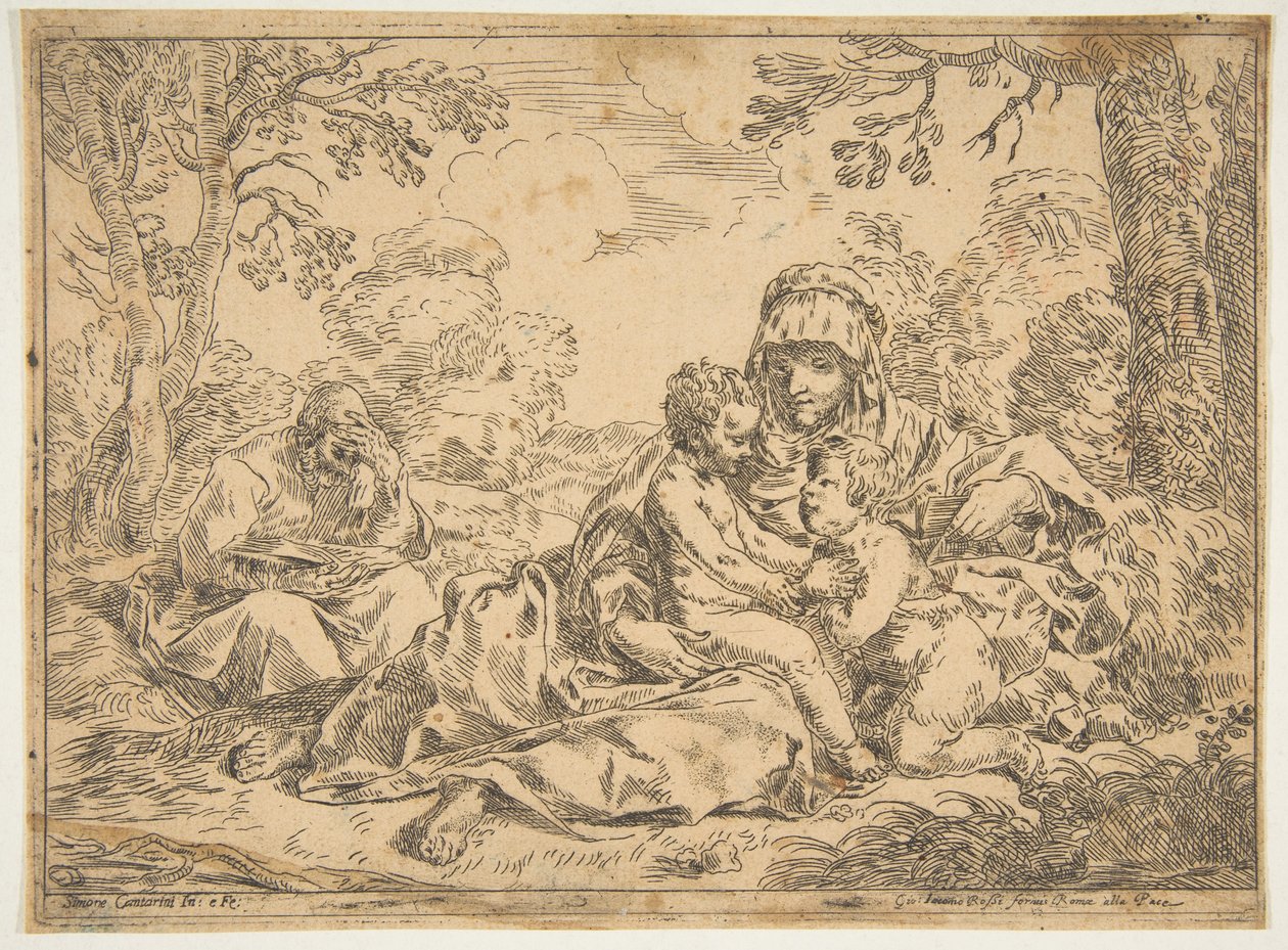 Den hellige familie med døperen Johannes, kopi etter Cantarini, ca. 1639-1648 eller senere. av Unbekannt