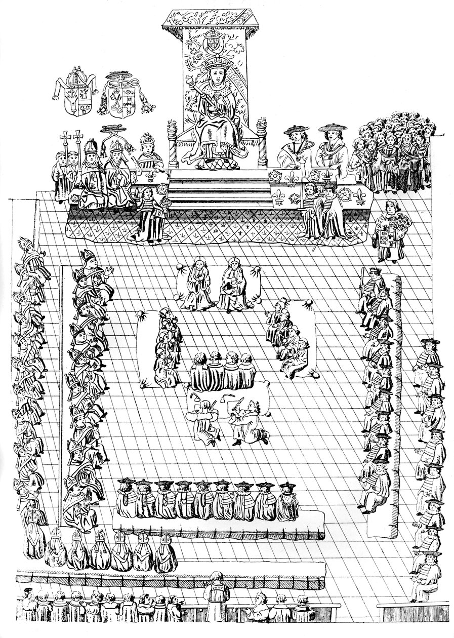 The House of Peers, med Henry VIII på tronen, 1500-tallet c1905 av Unbekannt