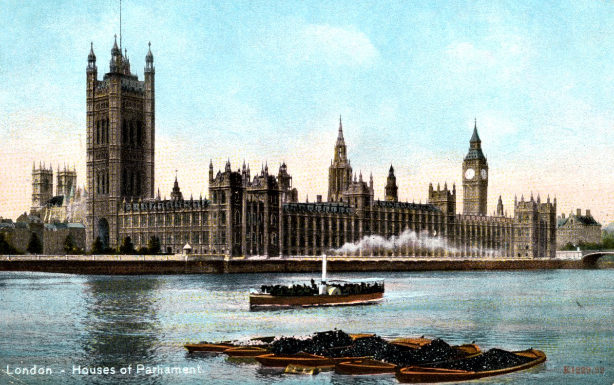 The Houses of Parliament, Westminster, London, tidlig på 1900-tallet av Unbekannt