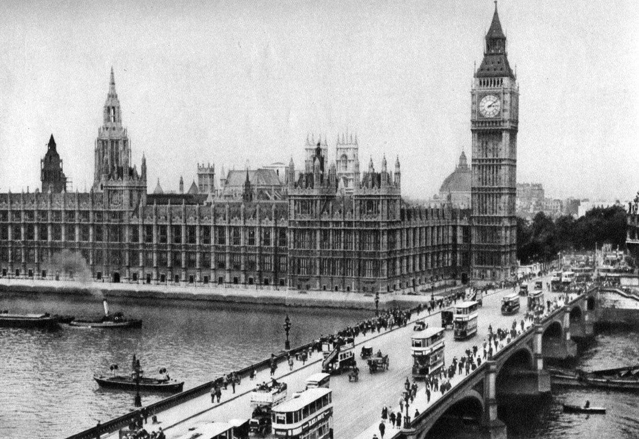 The Houses of Parliament og Westminster Bridge, London, 1926-1927 av Unbekannt