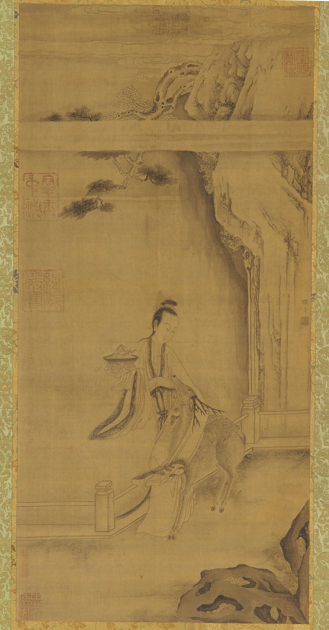 Den udødelige Ma Gu med en hjort, Qing-dynastiet, 1700-tallet. av Unbekannt
