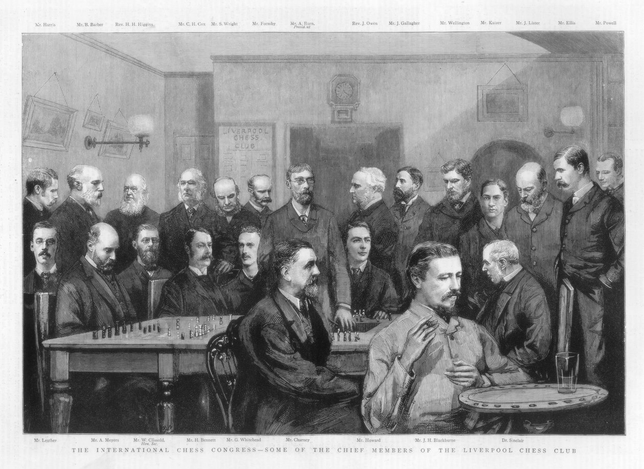 Den internasjonale sjakkkongressen - noen av hovedmedlemmene i Liverpool Chess Club, 1890 av Unbekannt